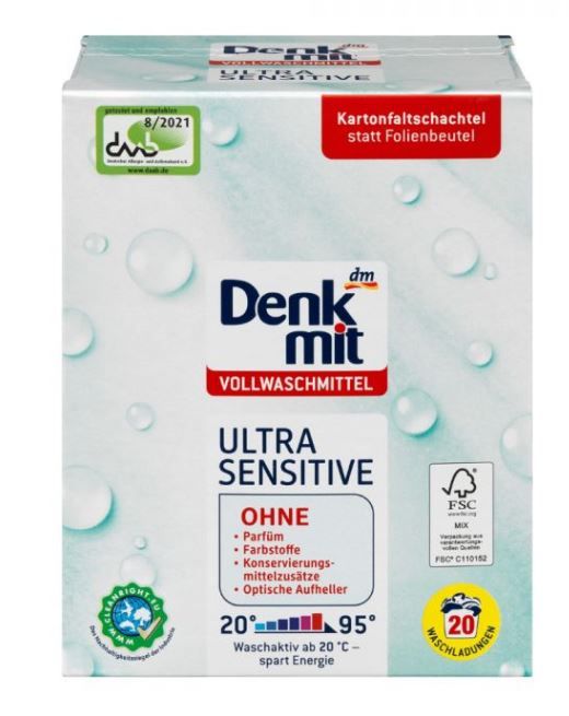 Бесфосфатный  стиральный порошок для детского белья Denkmit Ultra Sensitive 1,3 кг. 4066447423969