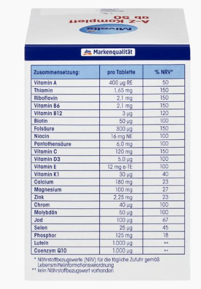 Вітамінний комплекс в таблетках DM Das Gesunde Plus A-Z Depot Ad 50 100 штук (Німеччина)