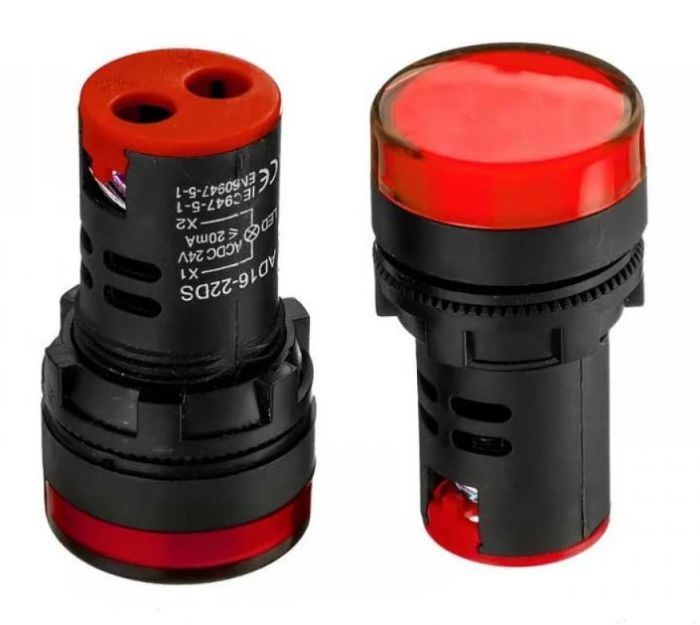 Світлодіодний індикатор AD16-22DS 24V червоний d=22mm Daier 1013203
