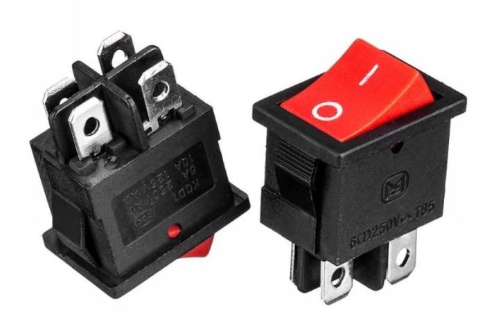 Перемикач KCD1-201N-4, ON-OFF, (4pin) червоний 6А Daier 1015678