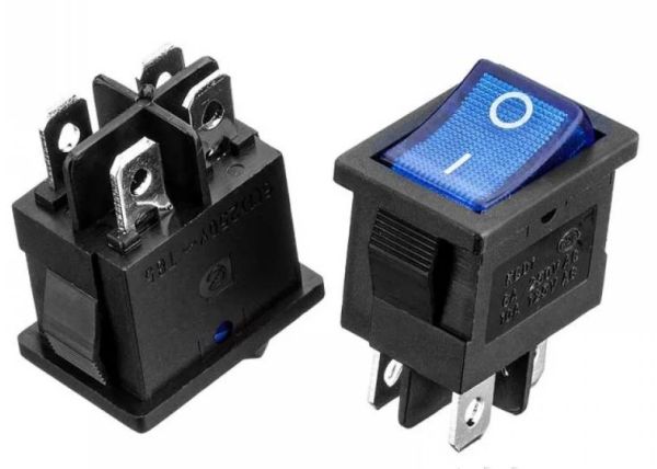 Переключатель KCD1-201N-4 ON-OFF (4pin) синий 6А Daier 1015679