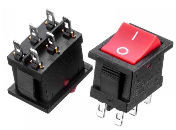 Переключатель KCD1-202-1, ON-ON, (6pin) красный 6А 19,2х13мм Daier 1015682