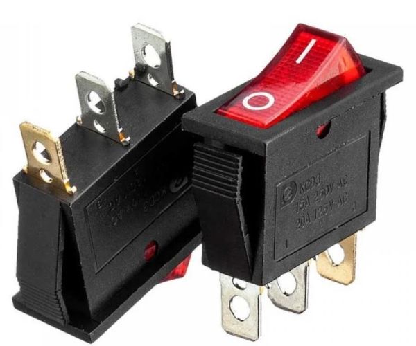 Переключатель KCD3-102/N с подсветкой ON-OFF 15А 250V (3pin) красный Daier 1015733