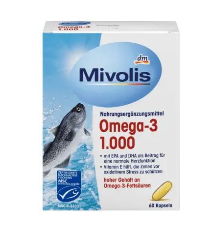 Витаминный комплекс DM Mivolis Omega-3 Kapseln капсулы 60 шт. по 1000мг.(Германия) 4058172695896