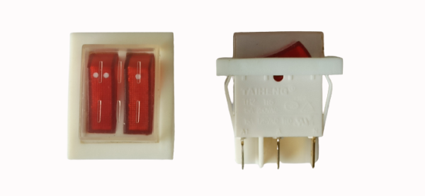 Переключатель KCD2-2101N  ON-OFF, (6pin) 15А красный + красный 27.8х21.8мм с защитным кожухом Daier 1015333