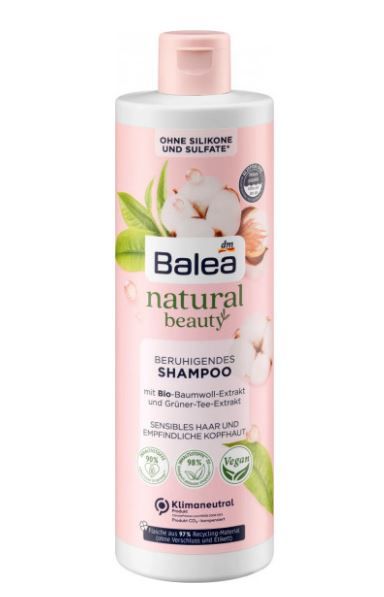 Шампунь Balea Natural Beauty mit Bio-Baumwoll-Extrakt und Gruner-Tee-Extrakt 400мл Німеччина 4066447238914