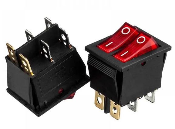 Переключатель KCD2-2101N ON-OFF (6pin) 20А красный+красный 27.8х21.8мм Daier 1015715