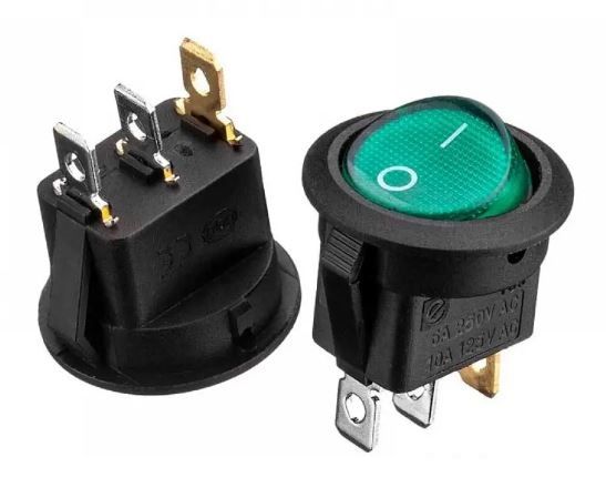 Переключатель KCD1-101N-8 OFF-(ON) (3pin) зеленый 250В 6А Daier 1015639