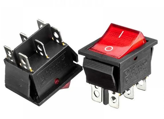 Переключатель KCD2-202/N OFF-(ON) (6 pin) красный 250В 16А Daier 1015702