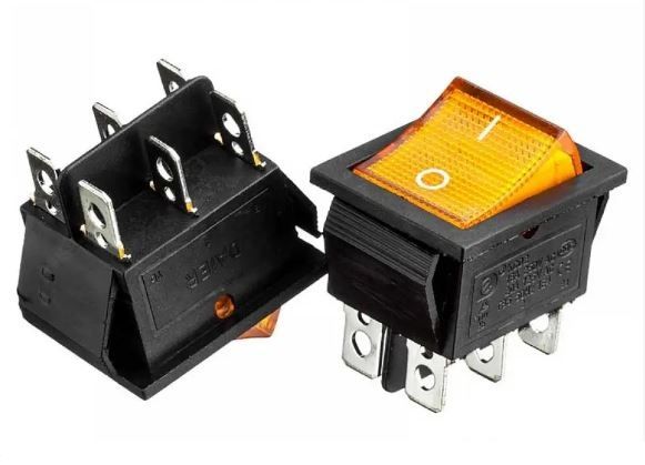 Переключатель KCD2-202/N OFF-(ON) (6 pin) желтый 250В 16А Daier 1015705