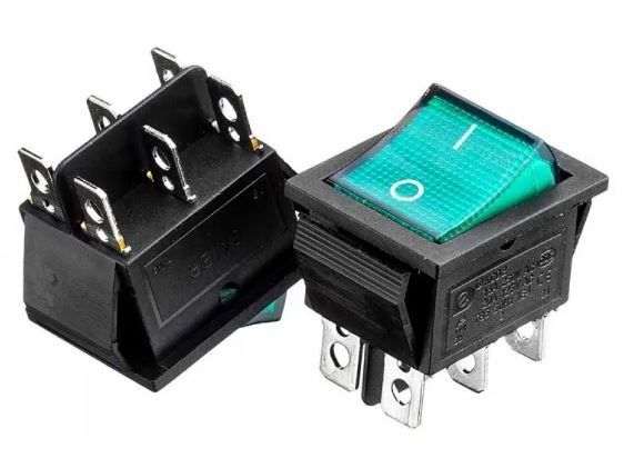 Переключатель KCD2-202/N OFF-(ON) (6 pin) зеленый 250В 16А Daier 1015706