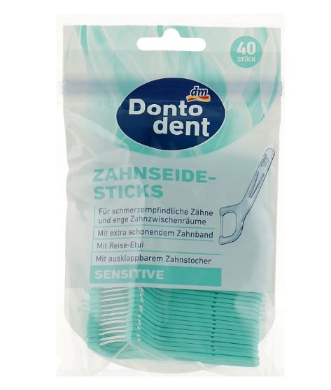 Зубочистки с зубной нитью без воска Dontodent Sensitive 40шт. 4066447111705
