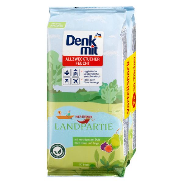 Универсальные влажные салфетки Denkmit Allzwecktucher Feuchte Landpartie 2*50шт. 4066447313550