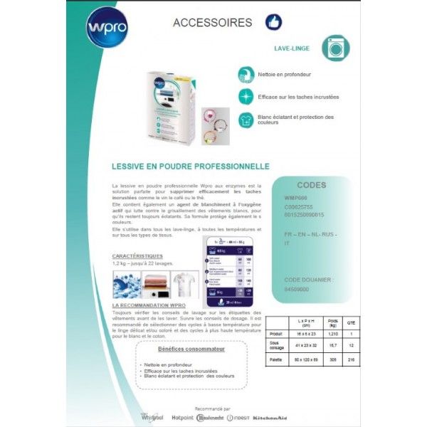 Бесфосфатный  стиральный порошок Whirlpool WMP600 1,2кг. C00625755