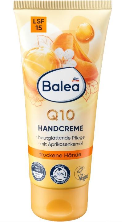 Крем для рук с маслом с солнцезащитным фактором Balea Q10 mit Aprikosenol LSF15 100мл 4066447411140