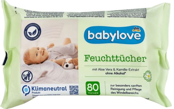 Салфетки для детей влажные Babylove mit Aloe Vera с алоэ и ромашкой 80шт. 4066447238747