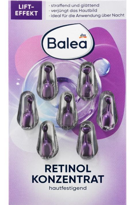 Капсулы для лица против морщин ретинол и бакучиол Balea Retinol Konzentrat  7шт. 4066447245493