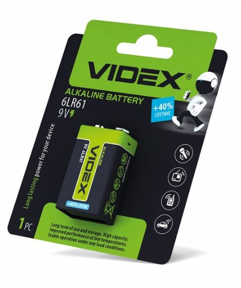 Батарейка крона Videx 9V 6LR61 Alkaline 229