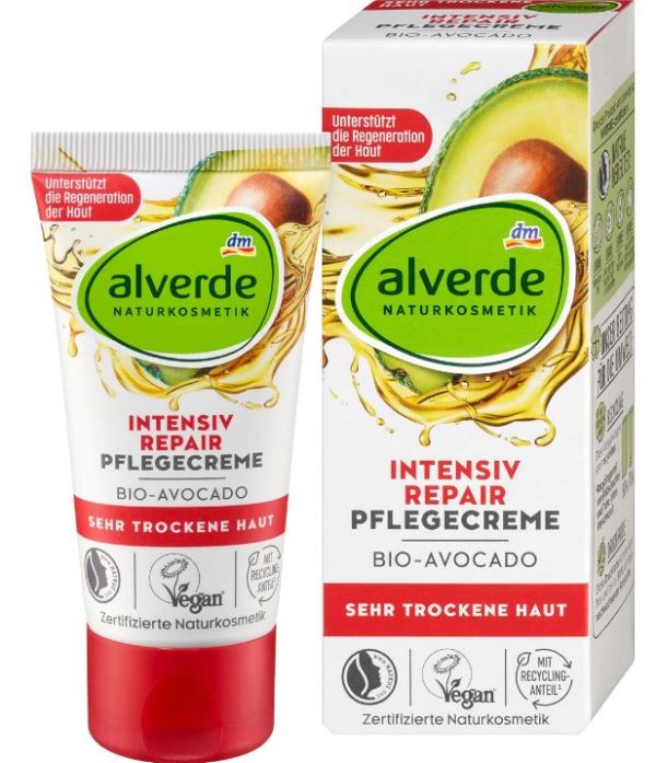 Крем для сухой кожи лица дневной восстановительный Alverde Intensiv Repair Bio-Avocado 50мл 4066447103779