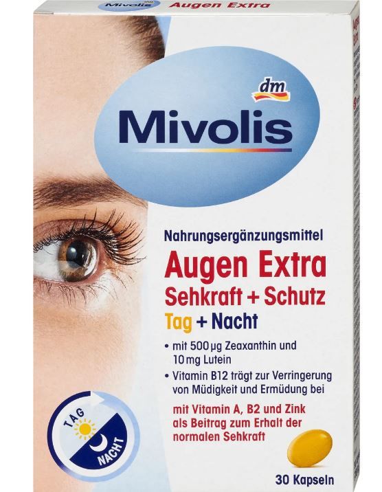 Витаминный комплекс Mivolis Augen Extra Sehkraft + Schutz для зрения 30шт. Германия 4066447249002
