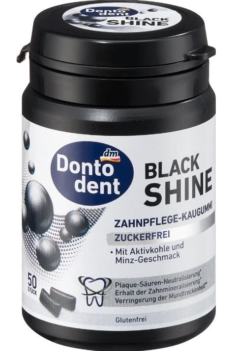 Жевательная резинка Dontodent  Black Shine zuckerfrei без сахара 50шт. Германия 4066447671438