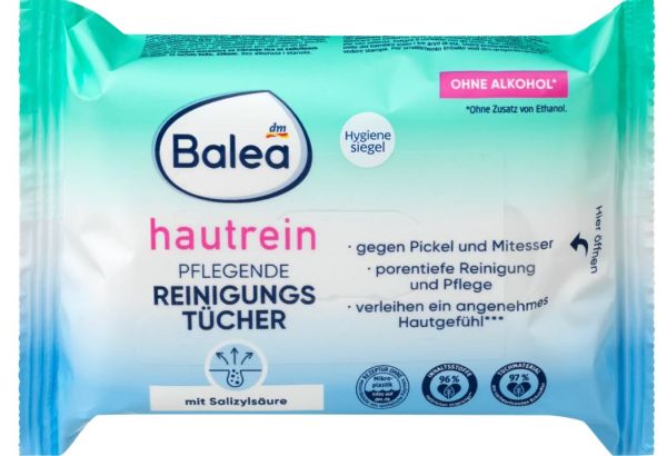 Cалфетки чистящие питательные для прыщей и черных точек Balea Hautrein 25шт. Германия 4058172997129