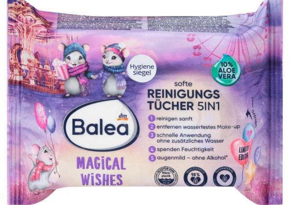 Салфетки влажные для снятия макияжа Balea 5in1 Magical Wishes 25шт. с витамином Е Германия 4066447375053