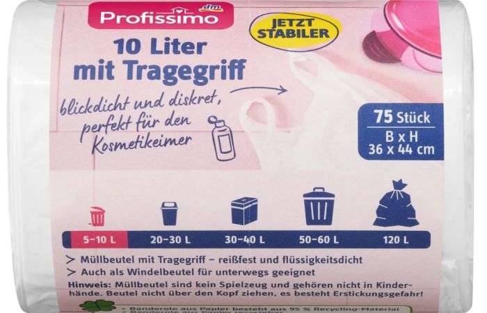 Пакеты для мусора с ручками Profissimo mit Tragegriff 10л 70шт. Германия 4066447642223
