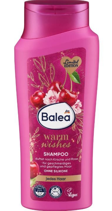 Шампунь для волос Balea Warm Wishes с витамином В3 и В5 запах вишни и розы 300мл. 4066447719499