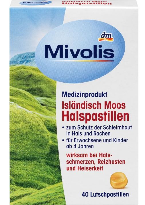 Леденцы для горла с исландским мхом Mivolis Islandisch Moos Halspastillen 40шт 4058172694912
