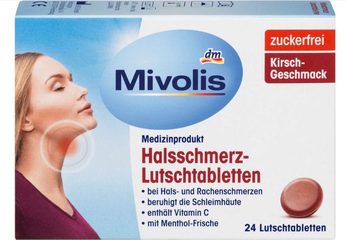 Льодяники від болю в горлі Mivolis Halsschmerz-Lutschtabletten 24шт 4058172320934