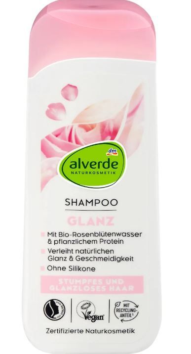 Шампунь для волос Alverde Glanz mit Rosenblutenwasser pflanzlichem Protein 200мл Германия 4066447592061
