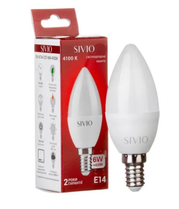 Лампа світлодіодна Sivio нейтральна біла SIVIO-E14-C37-6W-4100K 1012792