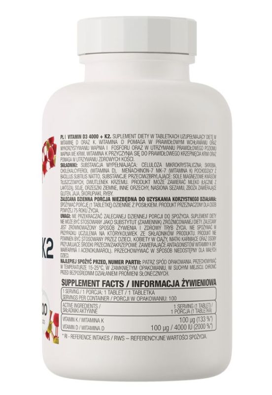 Вітамінний комплекс OstroVit D3 4000 МО + K2 100капсул 5903246220278