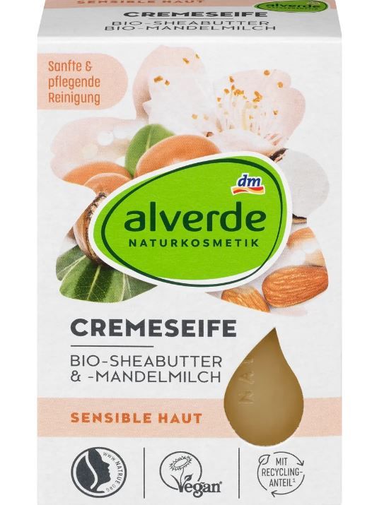 Крем-мыло Alverde Sheabutter and Mandelmilch naturkosmetik масло ши и миндальное молоко 100г. 4066447231403