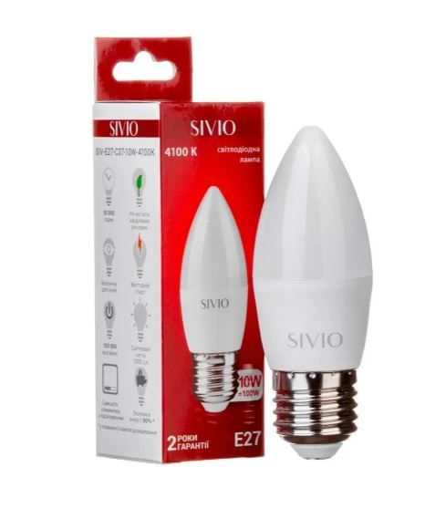 Лампа світлодіодна Sivio нейтральна біла SIVIO-E27-C37-10W-4100K 1012804