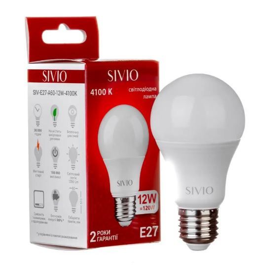 Лампа світлодіодна Sivio нейтральна біла SIVIO-E27-A60-12W-4100K 1012802