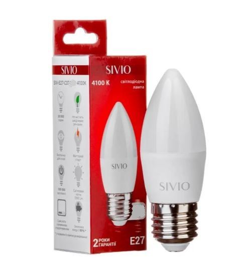 Лампа светодиодная Sivio нейтральная белая SIVIO-E27-C37-6W-4100K 1012806