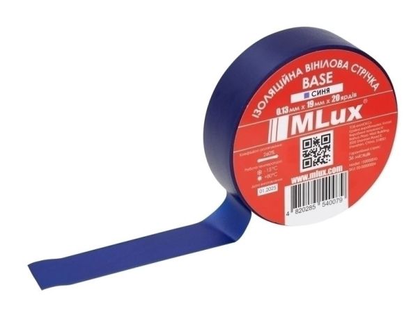 Изоляционная лента высококачественная MLux BASE поливинилхлорид 19ммх20 ярдов синяя 152000010
