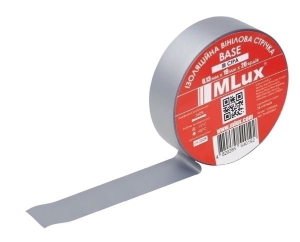 Изоляционная лента высококачественная MLux BASE поливинилхлорид 19ммх20 ярдов серая 152000006
