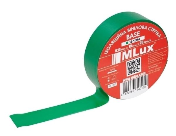 Изоляционная лента высококачественная MLux BASE поливинилхлорид 19ммх20 ярдов зеленая 152000009