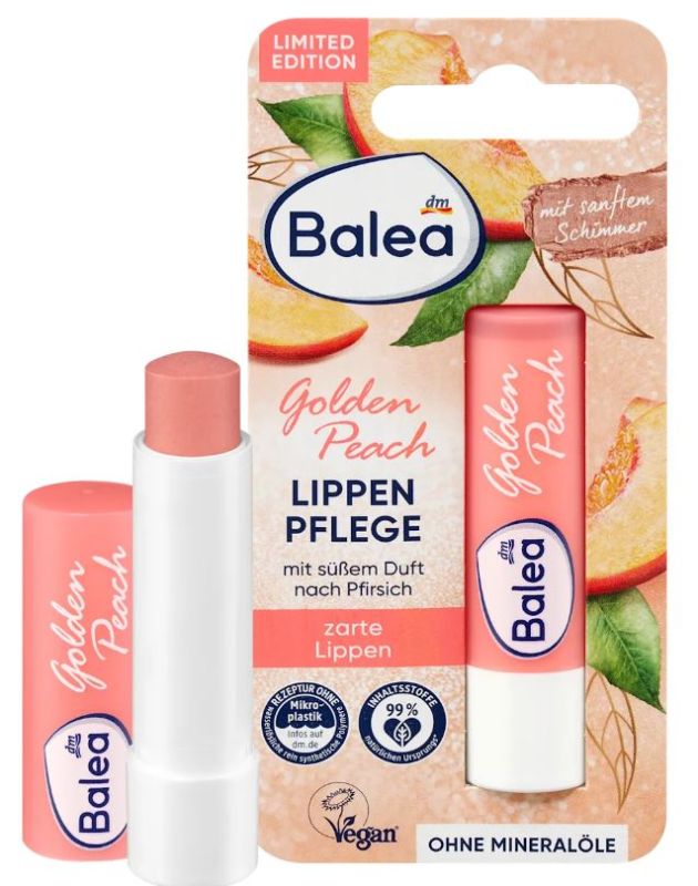 Бальзам для губ Denkmit Balea Lippenpflege Golden Peach з олією ши 4.8г. 4067796161557
