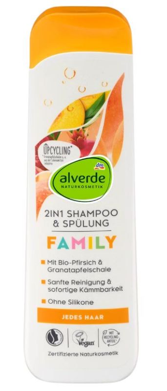 Шампунь и кондиционер Alverde Natural Cosmetics Family 2-в-1 экстракт персика и граната 300мл 4066447330915